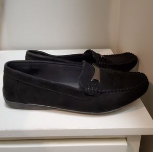 Black suede loafer shoes